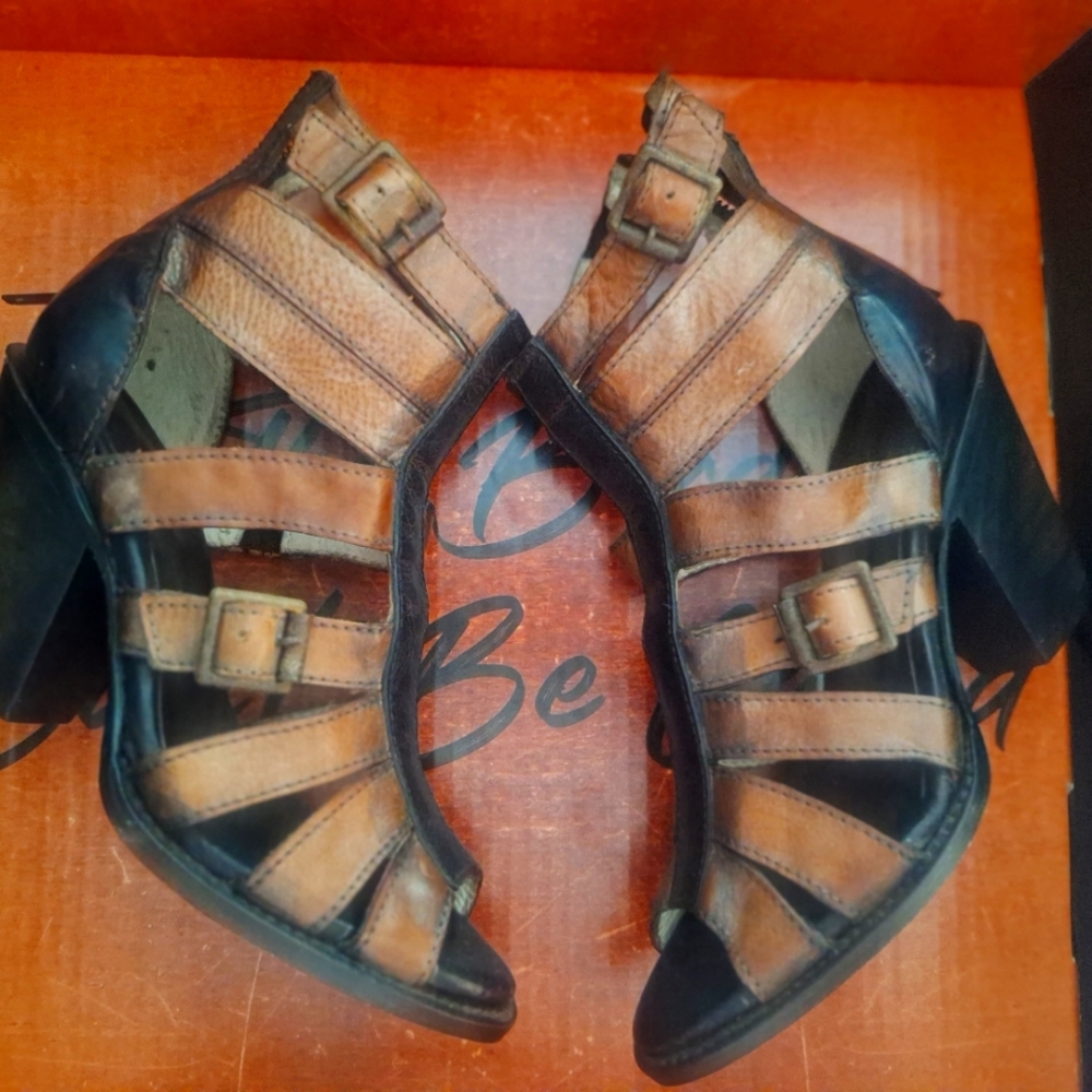 Brown and Black Strappy Heeled Sandals